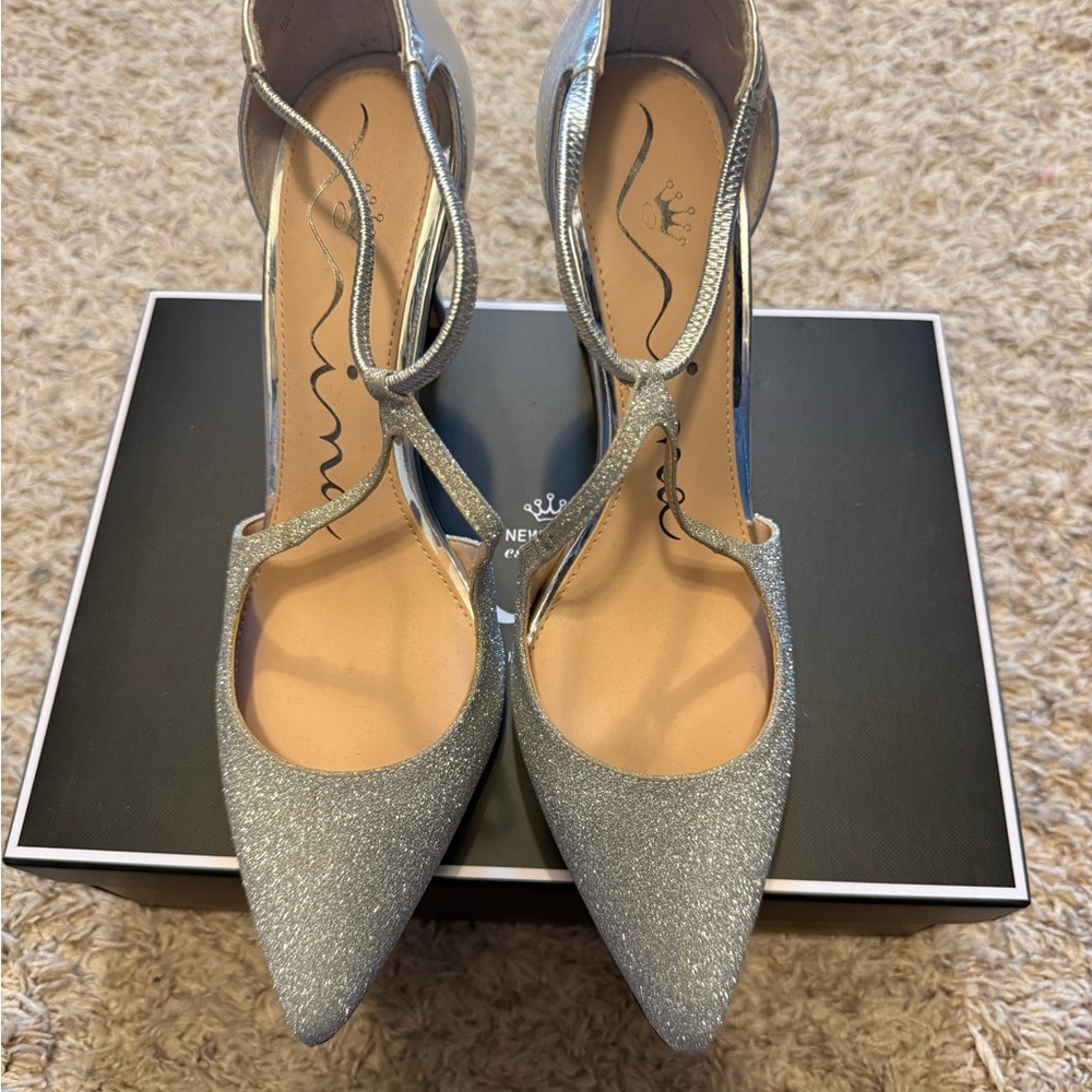 Nina Sparkling Silver T-Strap Heels